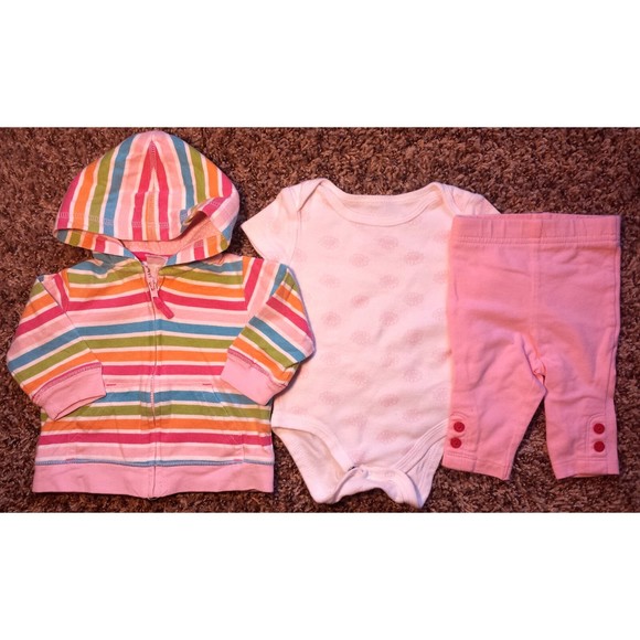 Girl's Size 3 M 0-3 Months 3 Pc Rainbow Striped Carter's Jacket, Leggings & Top - Picture 1 of 7